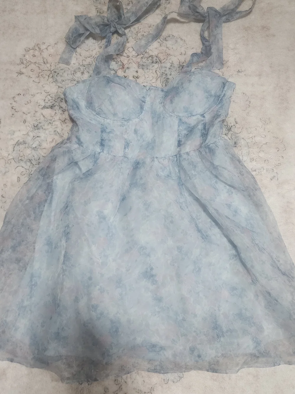Francesca's Collections Jackie Corset Blue & Pale Pink Floral Tie-Shoulder Dress - Picture 3 of 4